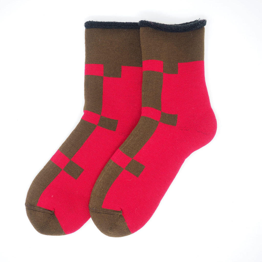 fluffy socks(もこもこソックス)LATTICE red FEEL MY FOOT STEPS