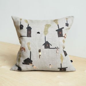 Fine Little Day クッションカバー SAUNA 刺繍＆プリント 45ｘ45ｃｍ