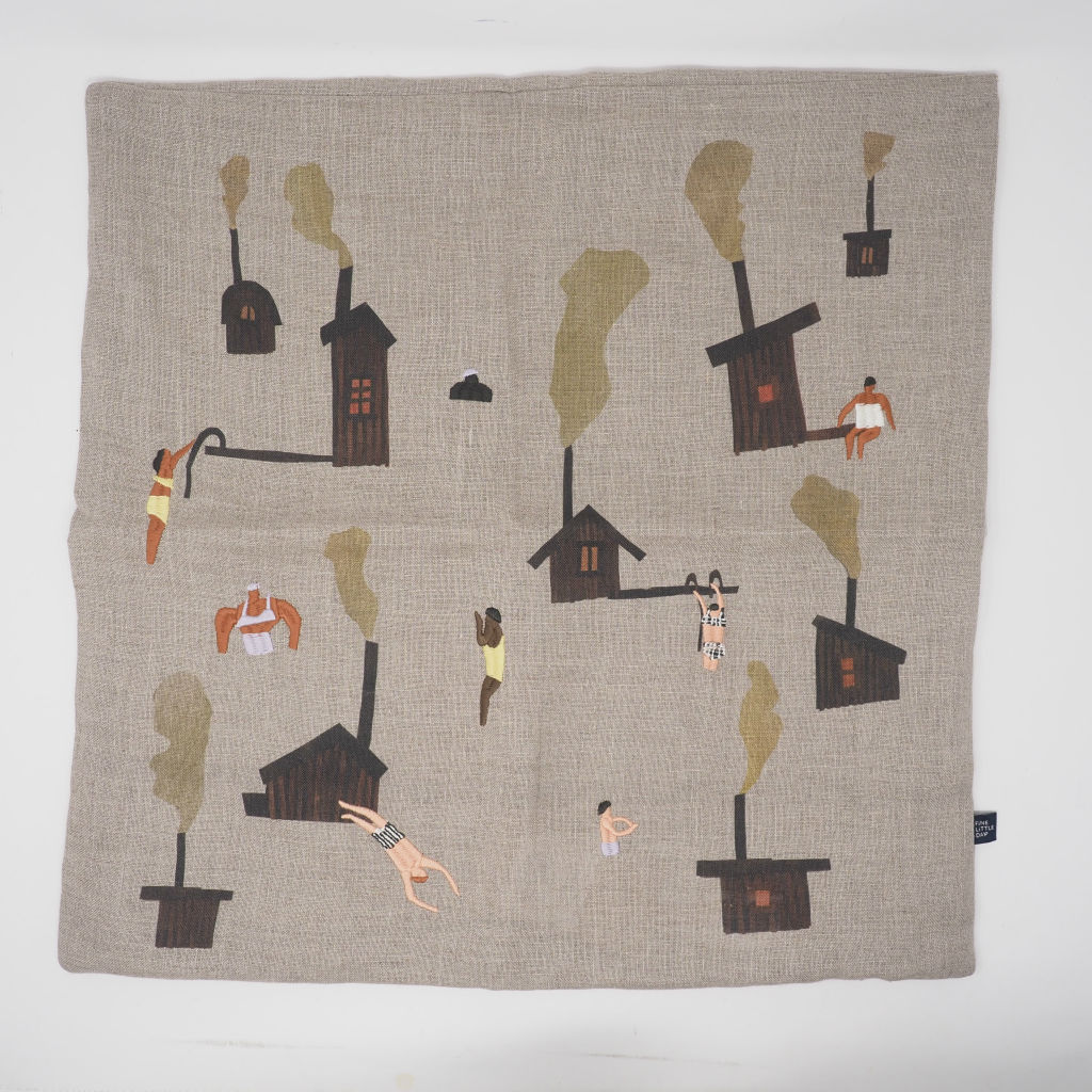 Fine Little Day クッションカバー SAUNA 刺繍&プリント 45 × 45cm