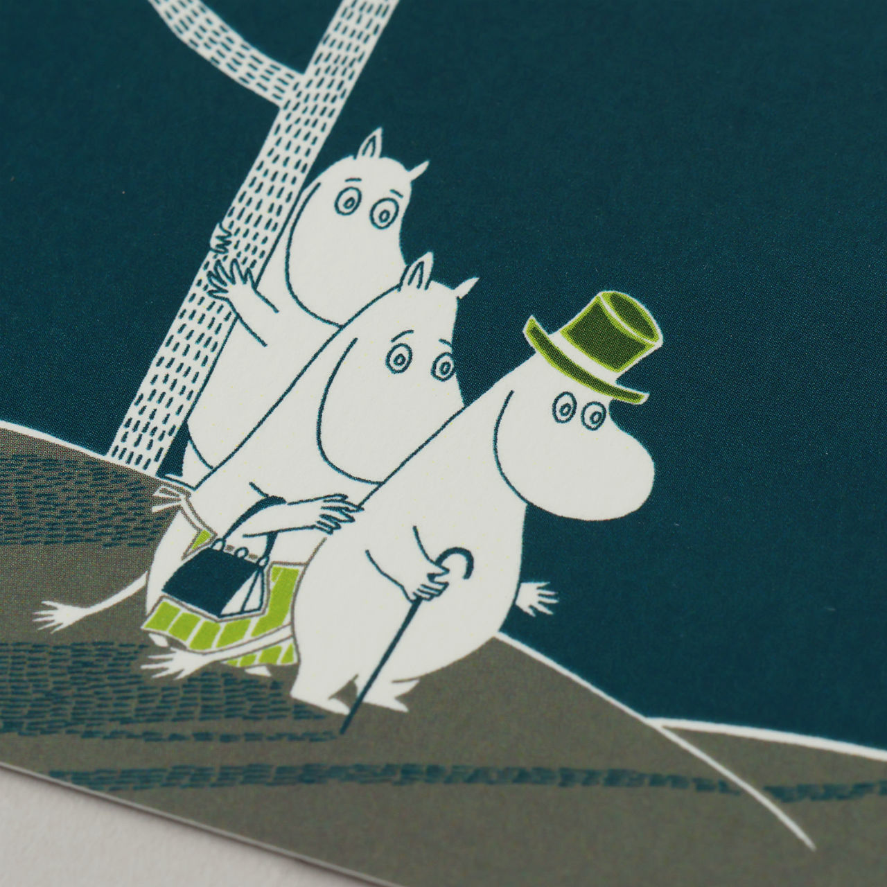 20×20cm a good view アートポスター 月夜の不思議 ブルーグリーン フレームセット MOOMIN TRIBUTE WORKS 鈴木マサル