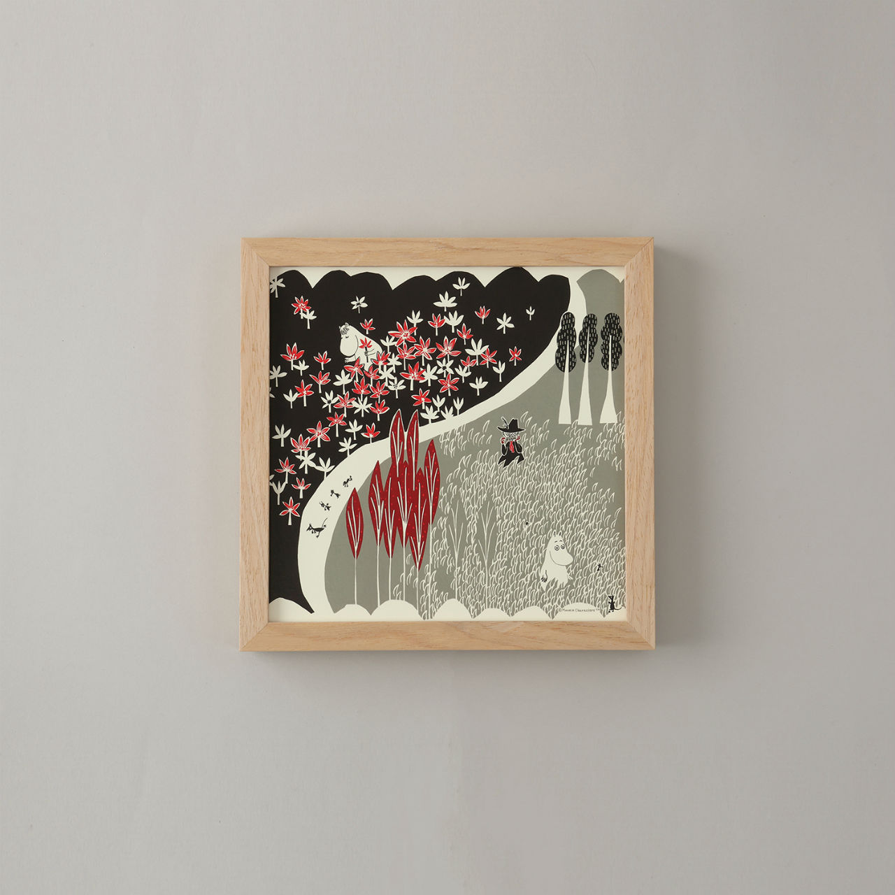 20×20cm a good view アートポスター ここにいるよ グレー フレームセット MOOMIN TRIBUTE WORKS 鈴木マサル