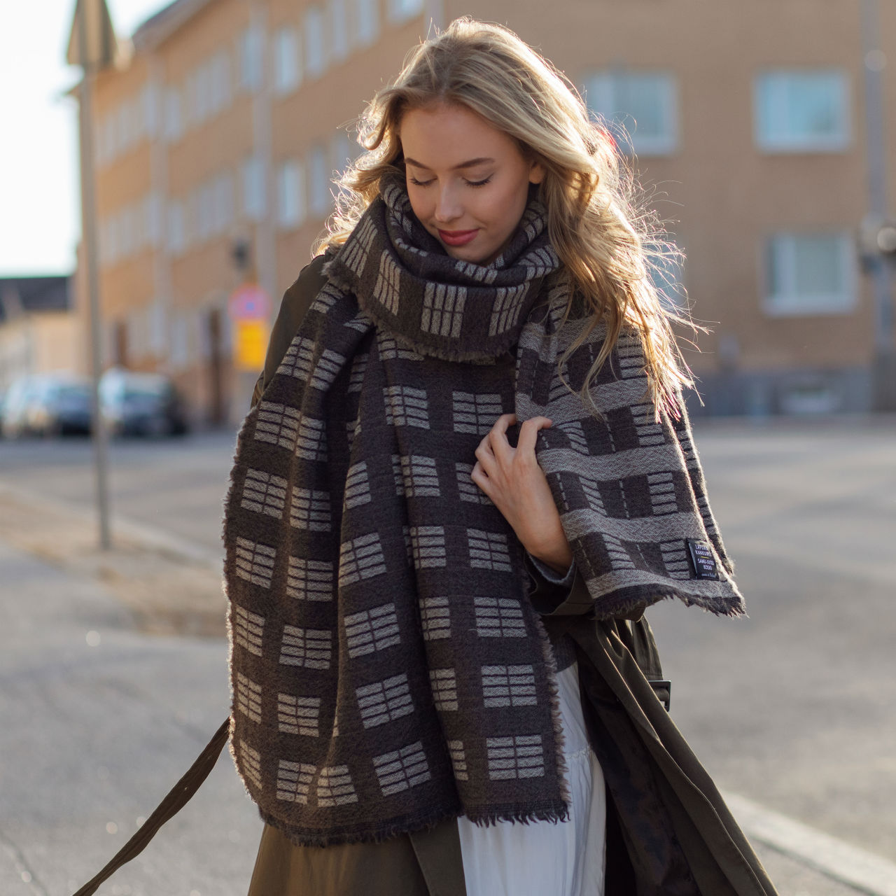 LAPUAN KANKURIT ストール TOOLO stole 70 × 220cm  white-brown-black