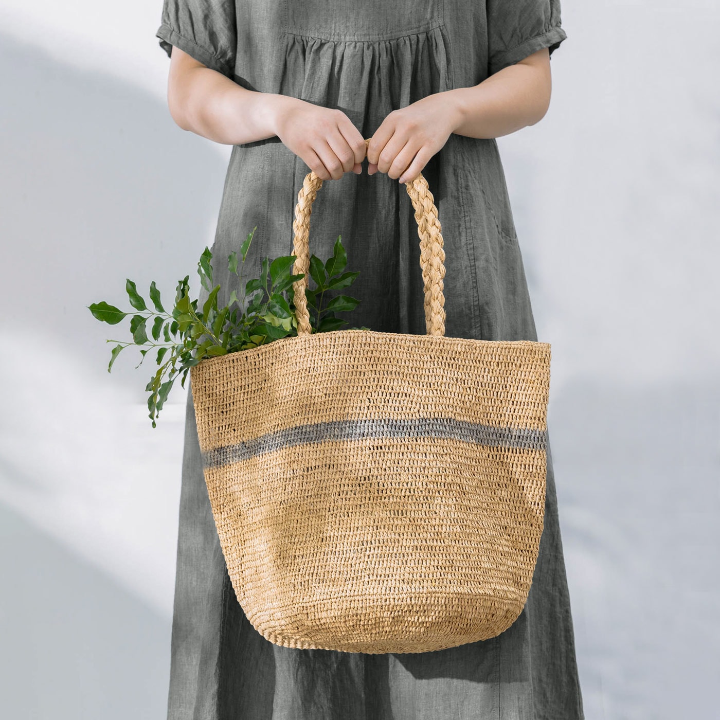 Made in Mada ALICE STRIPE ラフィアバッグ NATURAL / GRAY