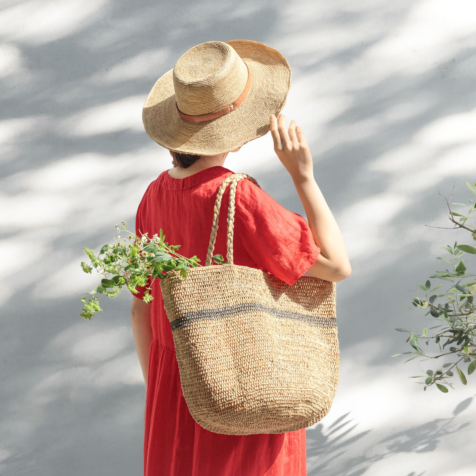 Made in Mada ALICE STRIPE ラフィアバッグ NATURAL / GRAY