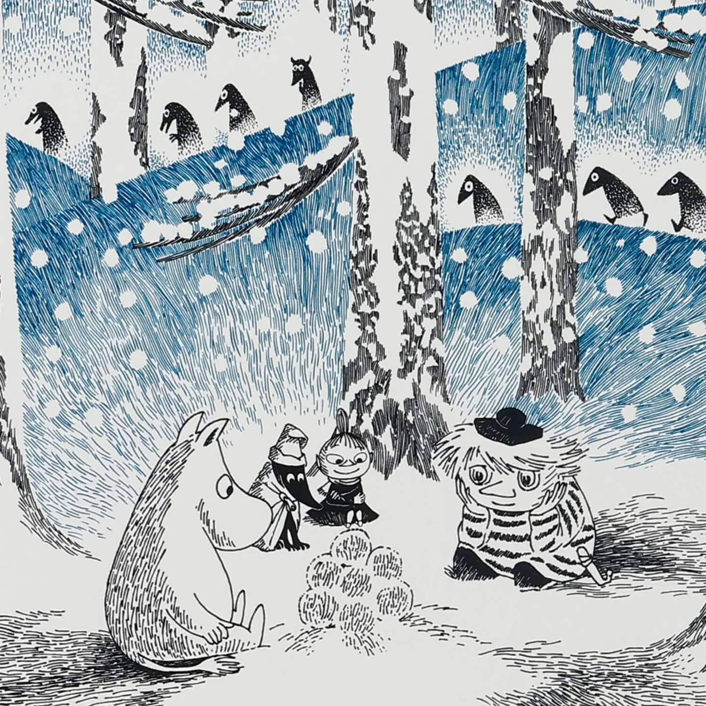 20×20cm MOOMIN TRIBUTE WORKS アートポスターセット ゆきだまの灯 アイボリーフレーム a good view