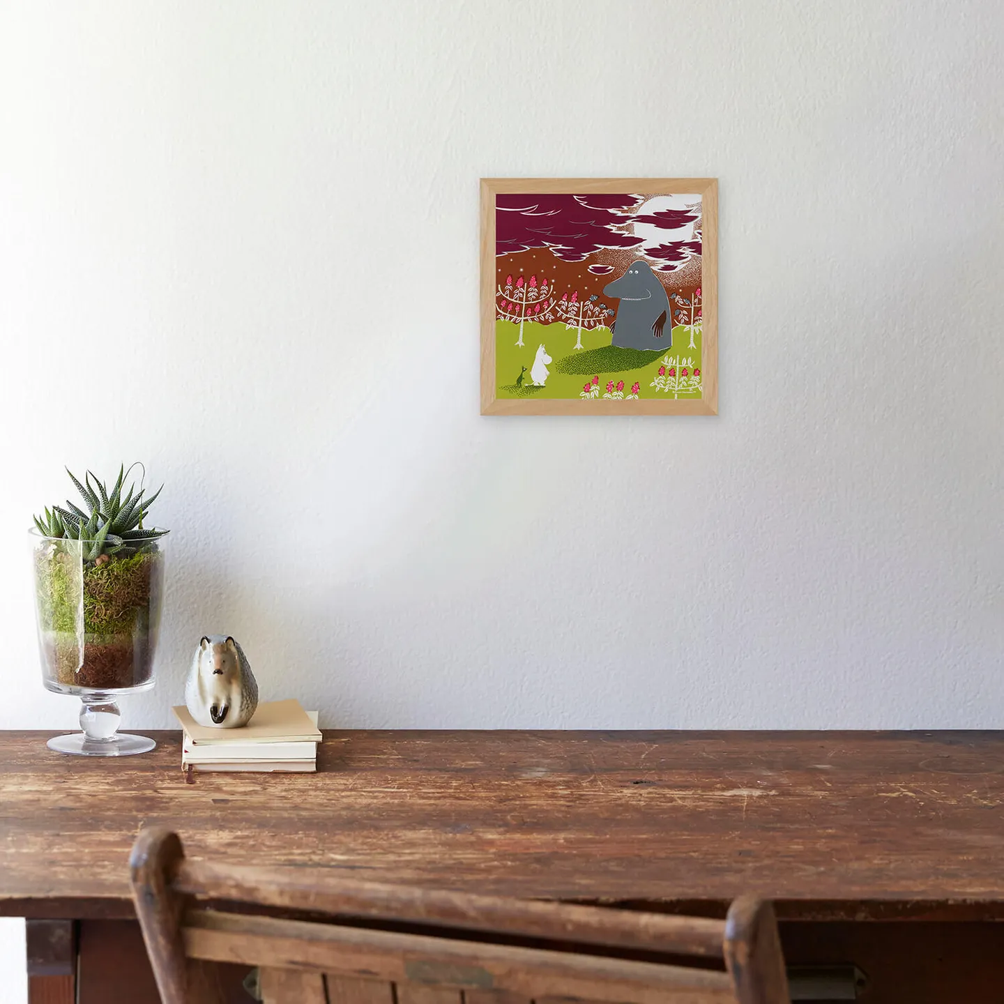 20×20cm MOOMIN TRIBUTE WORKS アートポスターセット モランとばったり ナチュラルフレーム a good view