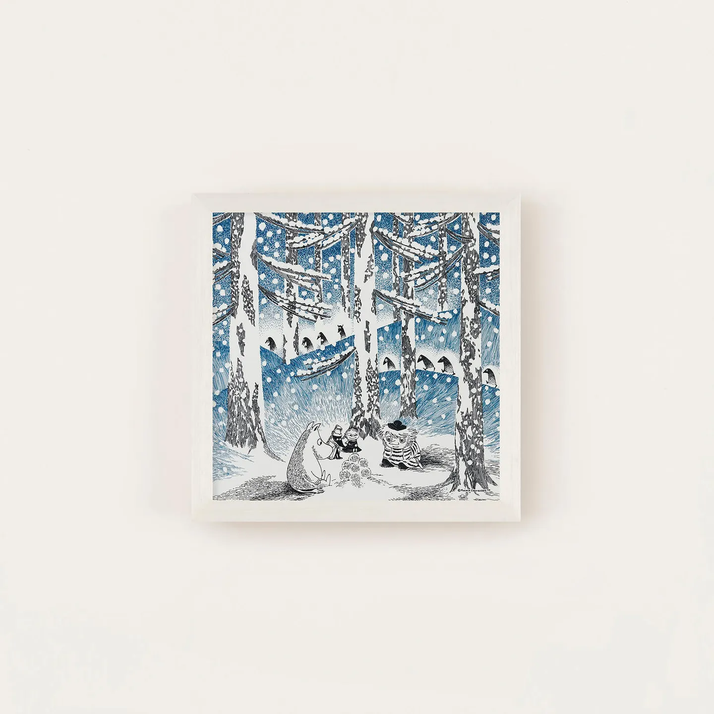 20×20cm MOOMIN TRIBUTE WORKS アートポスターセット ゆきだまの灯 アイボリーフレーム a good view