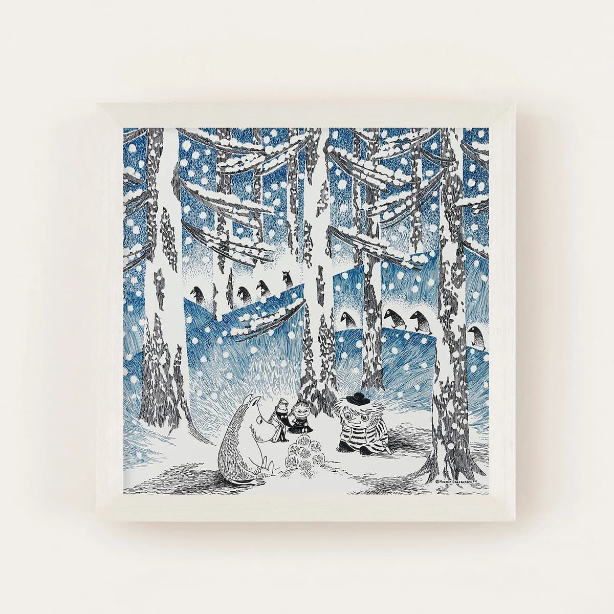 20×20cm MOOMIN TRIBUTE WORKS アートポスターセット ゆきだまの灯 アイボリーフレーム a good view