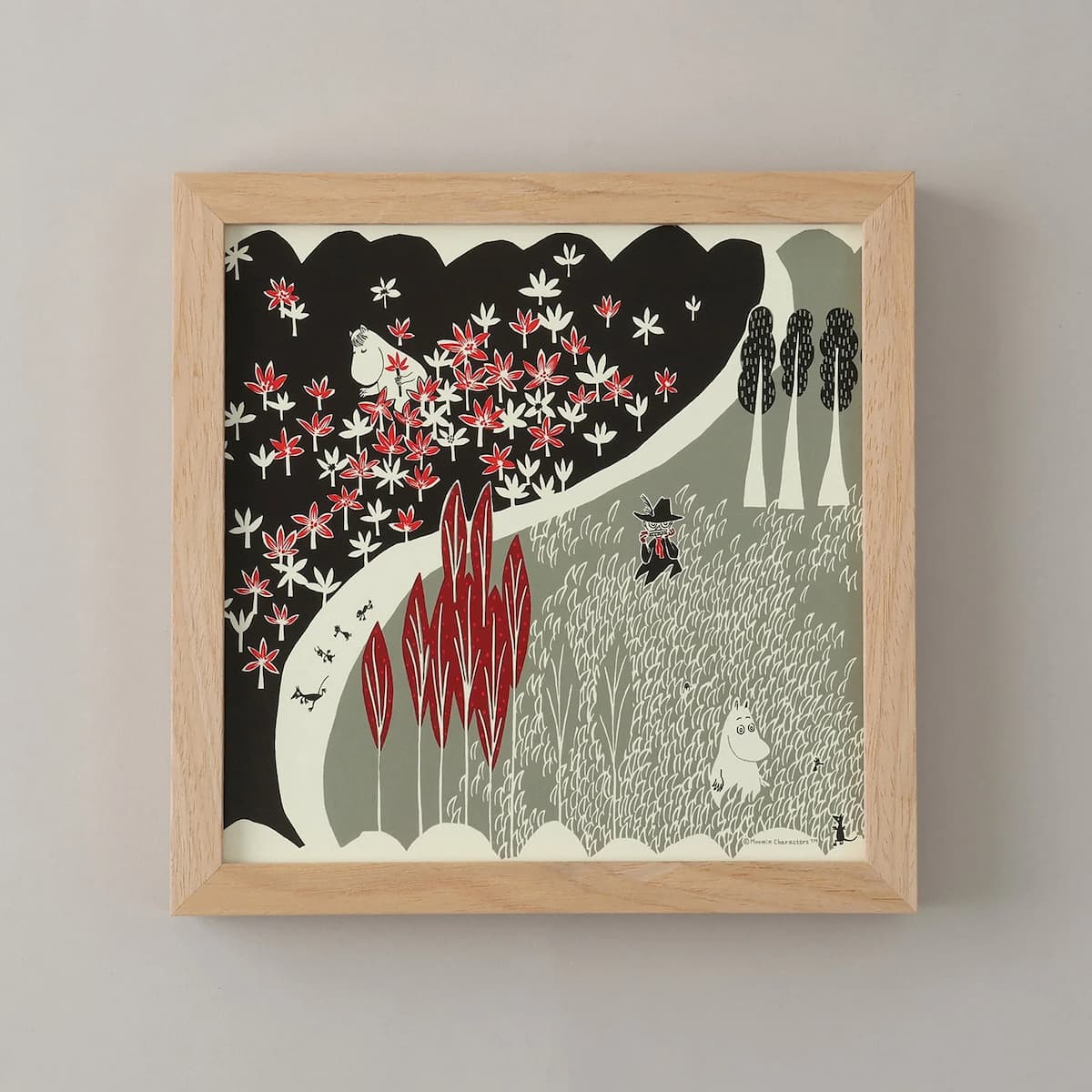 20×20cm a good view アートポスター ここにいるよ グレー フレームセット MOOMIN TRIBUTE WORKS 鈴木マサル