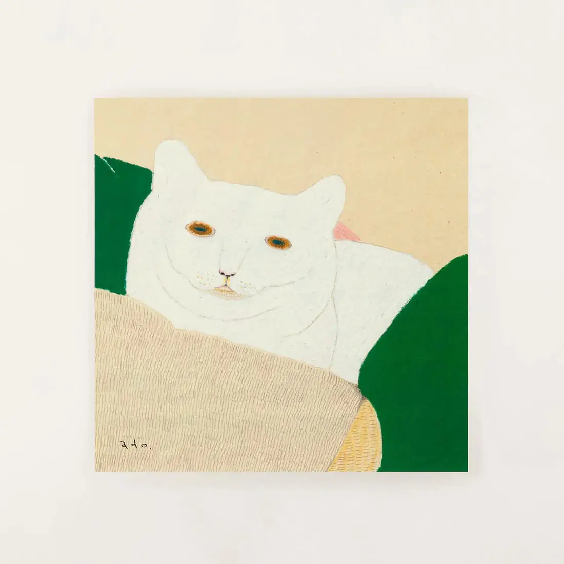 アートポスター 20×20cm いえにいるシロネコ ado 渡辺真希子 a good view