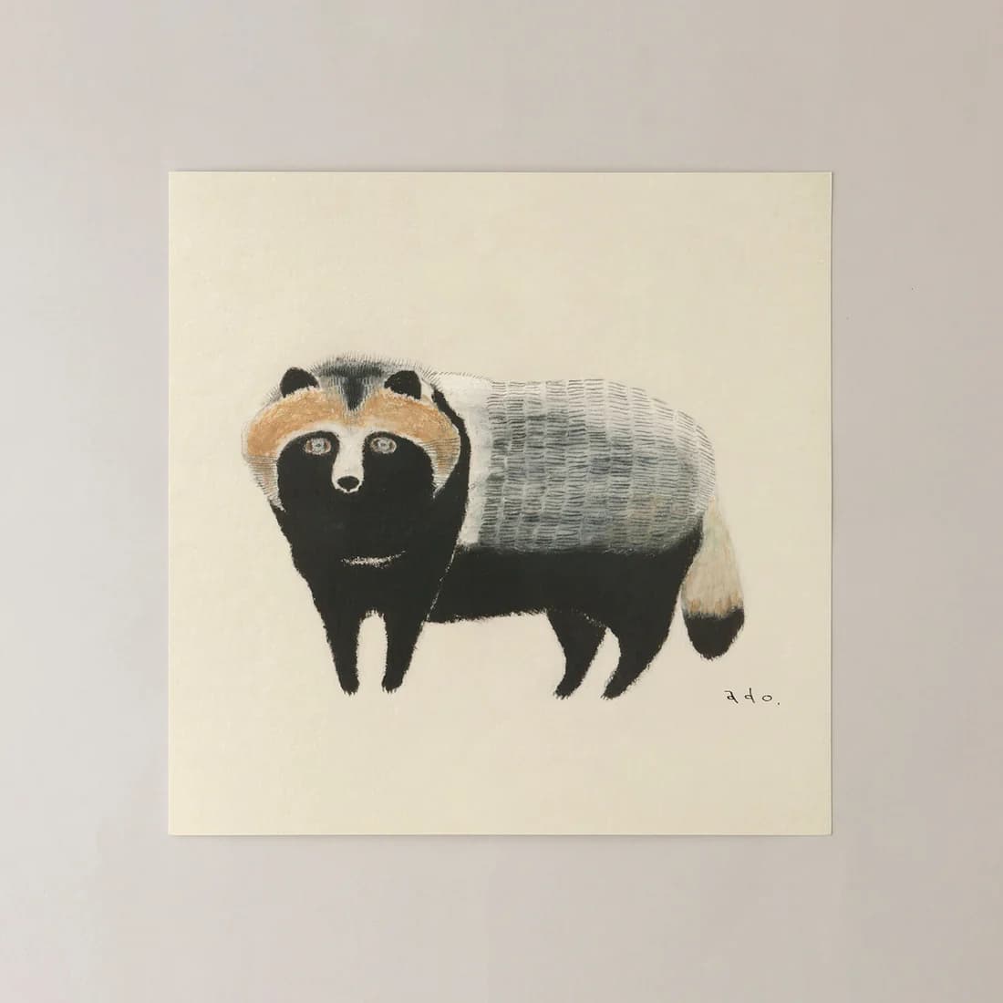 アートポスター 20×20cm タヌキ ado 渡辺真希子 a good view